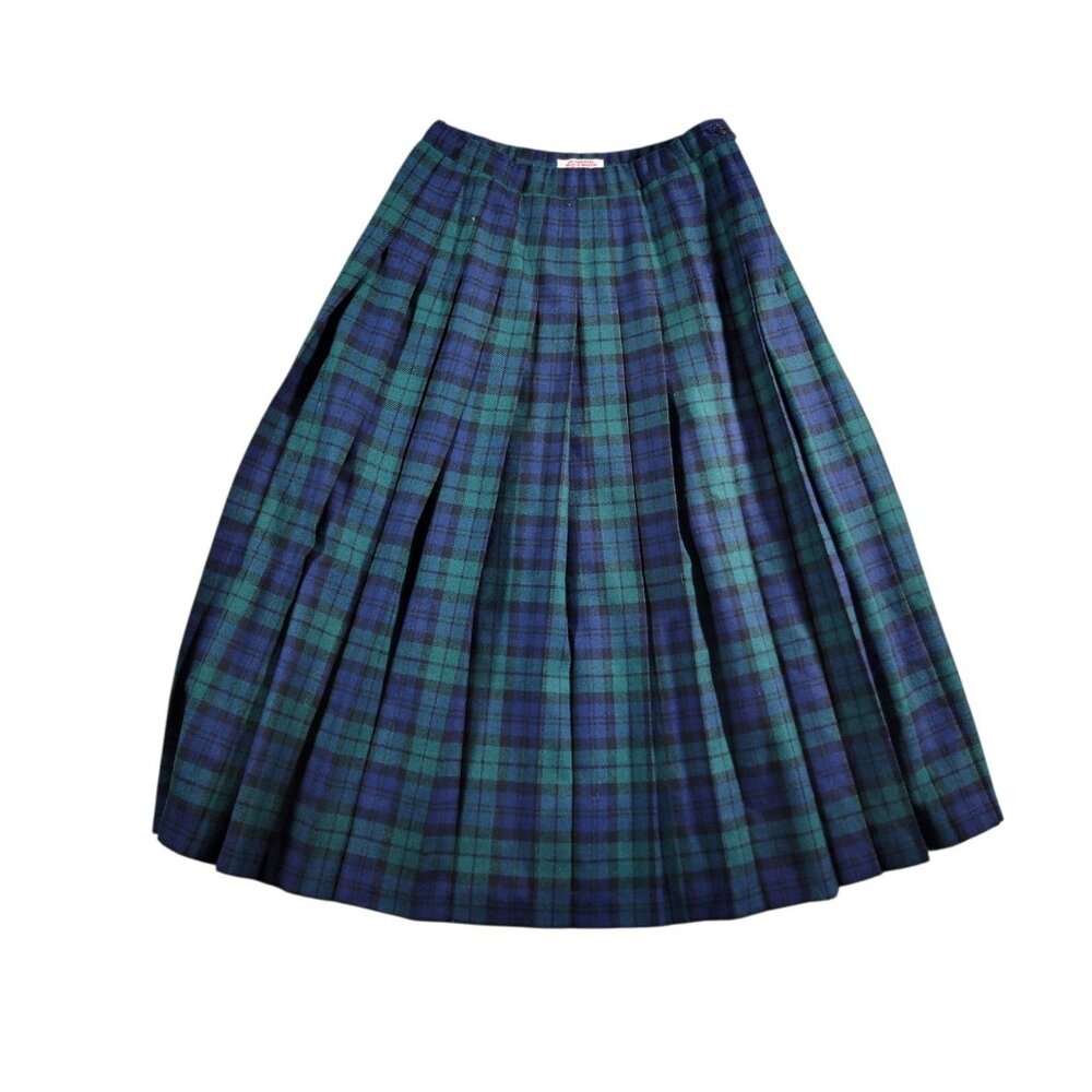 Vintage Pendleton Skirt Womens 10P Petite Green Blue Pleated 100% Wool Read *